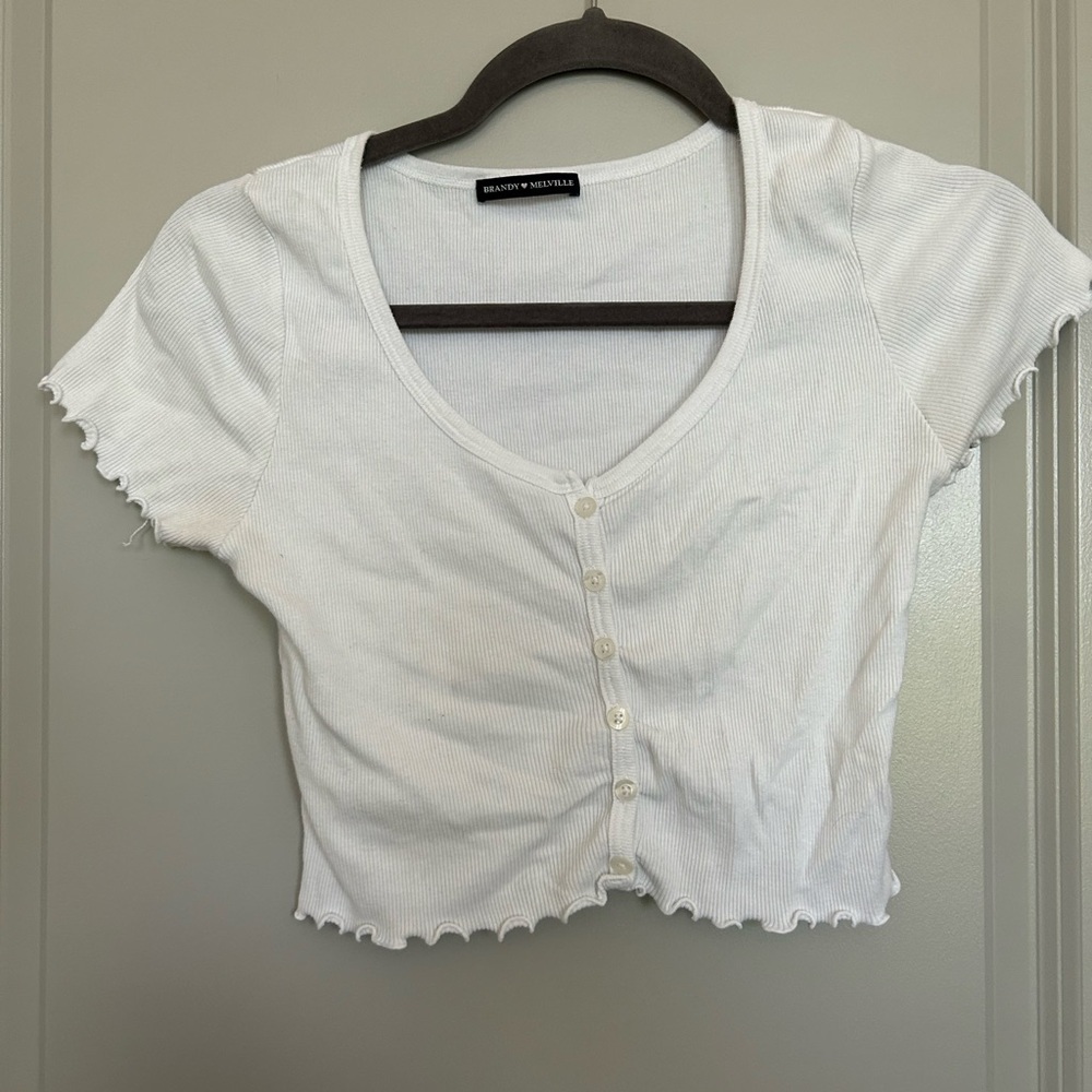 Brandy Melville White Button-Up Crop Top